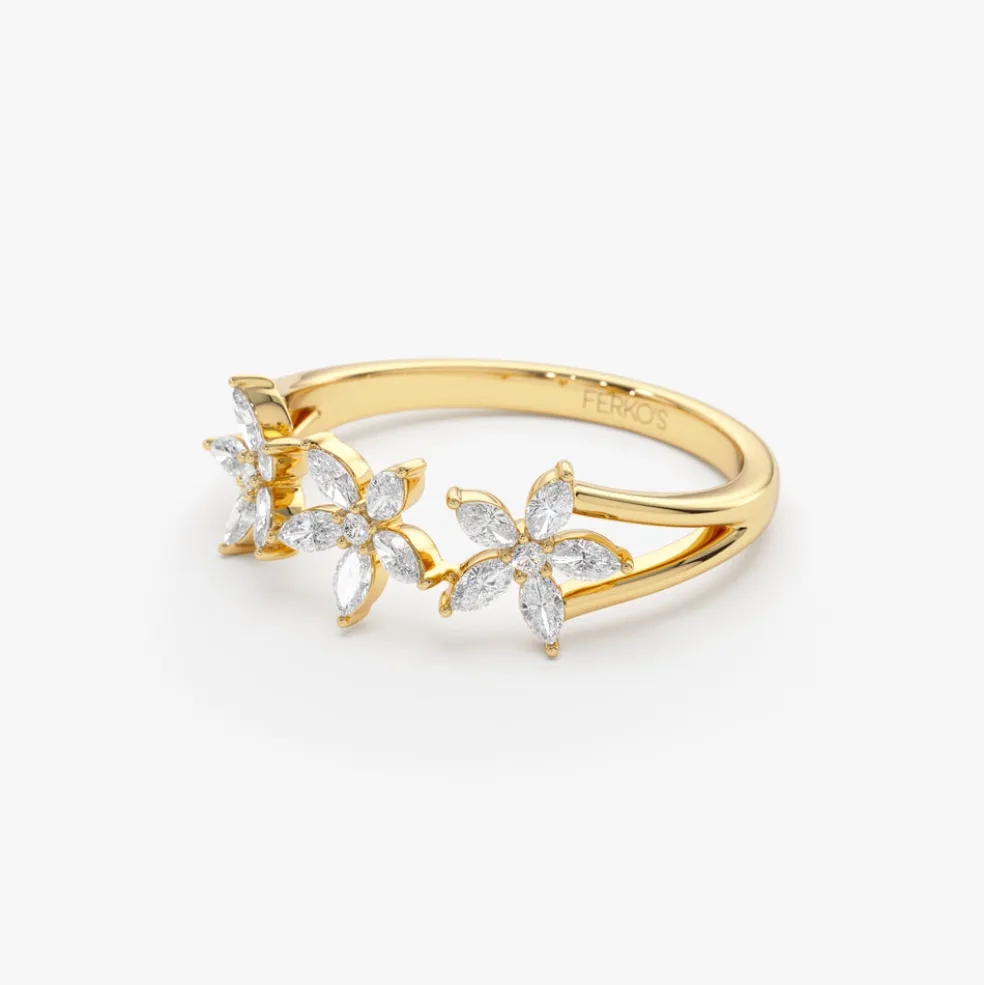 14k Marquise Diamond Multi-Flower Ring