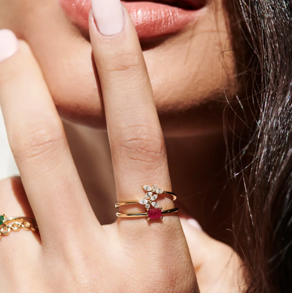 14k Marquise Diamond Trendy Stackable Ring