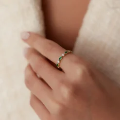 14k Marquise Emerald and Diamond Wedding Band