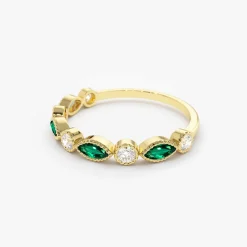 14k Marquise Emerald and Diamond Wedding Band