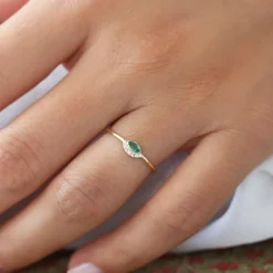 14k Marquise Emerald Eye Diamond Ring
