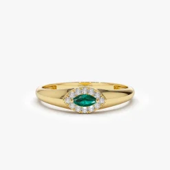 14k Marquise Emerald Ring in Halo Setting