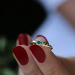 14k Marquise Emerald Ring in Halo Setting