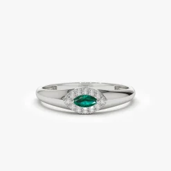 14k Marquise Emerald Ring in Halo Setting