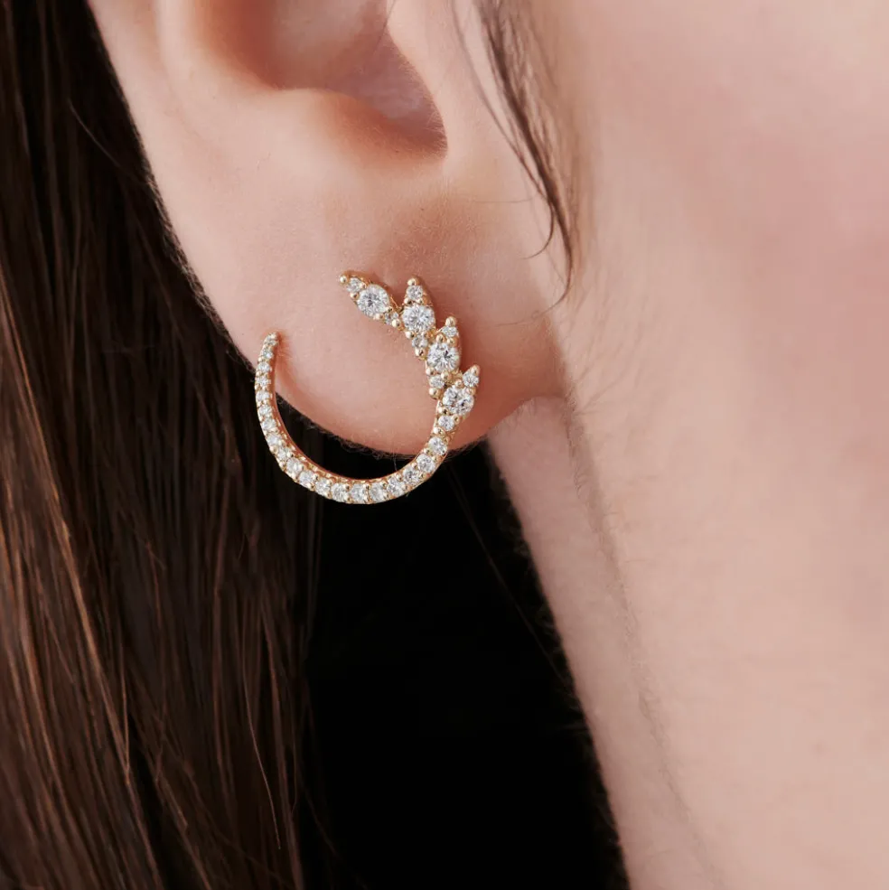 14k Marquise Looking Round Diamond Cluster Studs