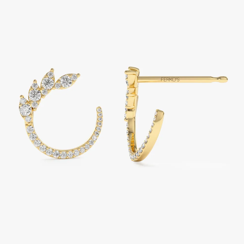 14k Marquise Looking Round Diamond Cluster Studs