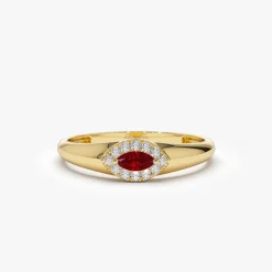 14k Marquise Ruby Ring in Halo Setting