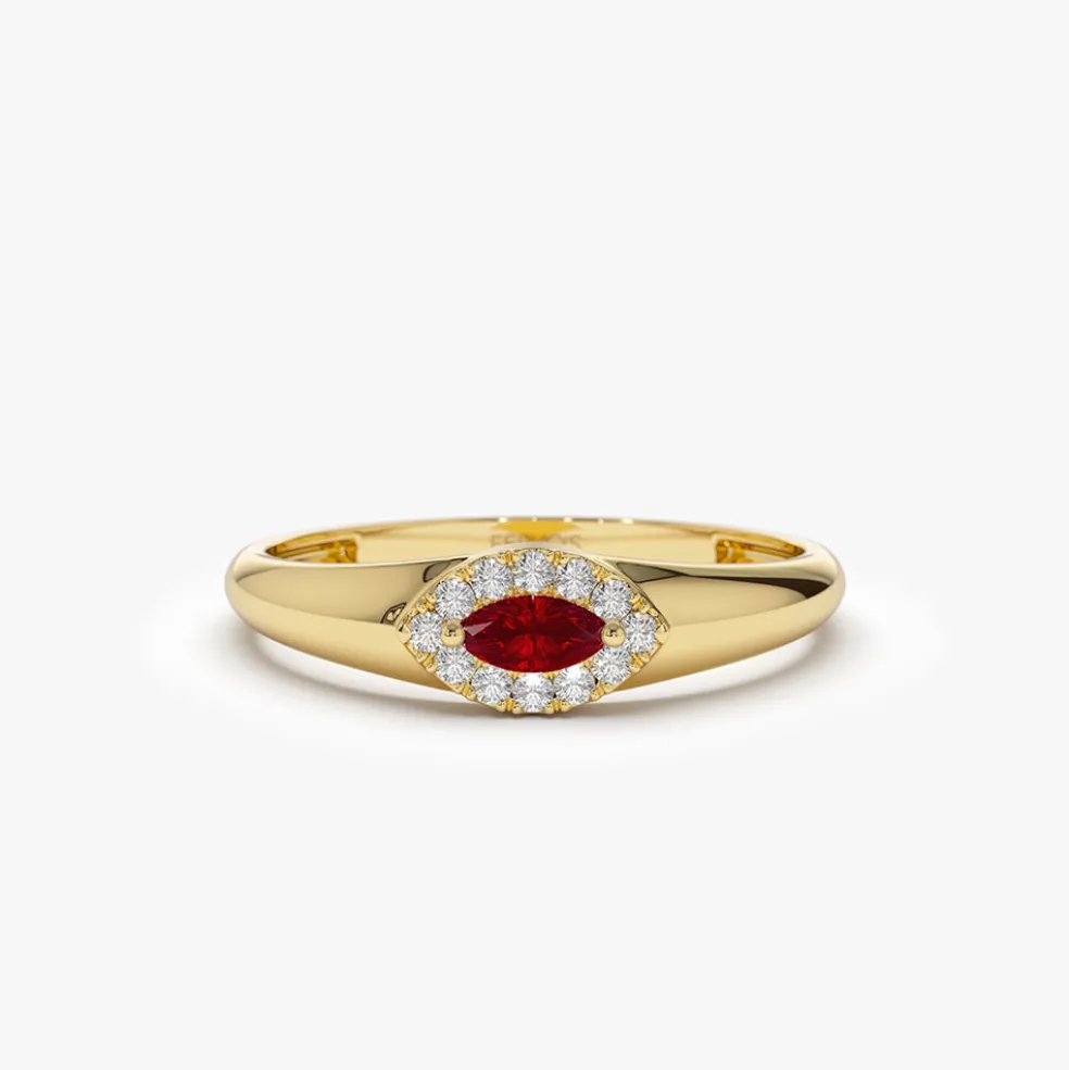 14k Marquise Ruby Ring in Halo Setting
