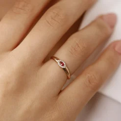 14k Marquise Ruby Ring in Halo Setting