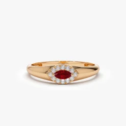 14k Marquise Ruby Ring in Halo Setting