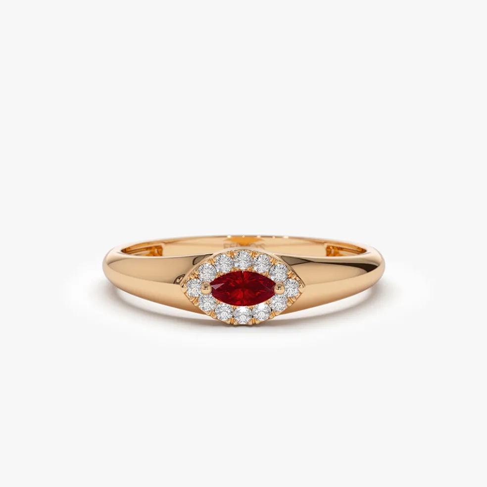 14k Marquise Ruby Ring in Halo Setting