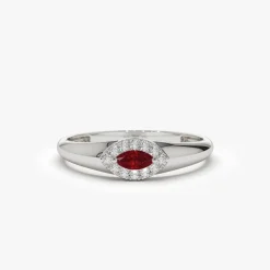14k Marquise Ruby Ring in Halo Setting