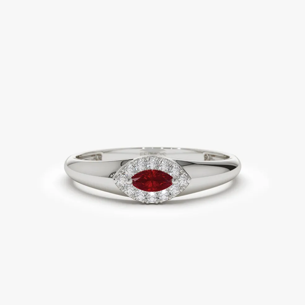 14k Marquise Ruby Ring in Halo Setting