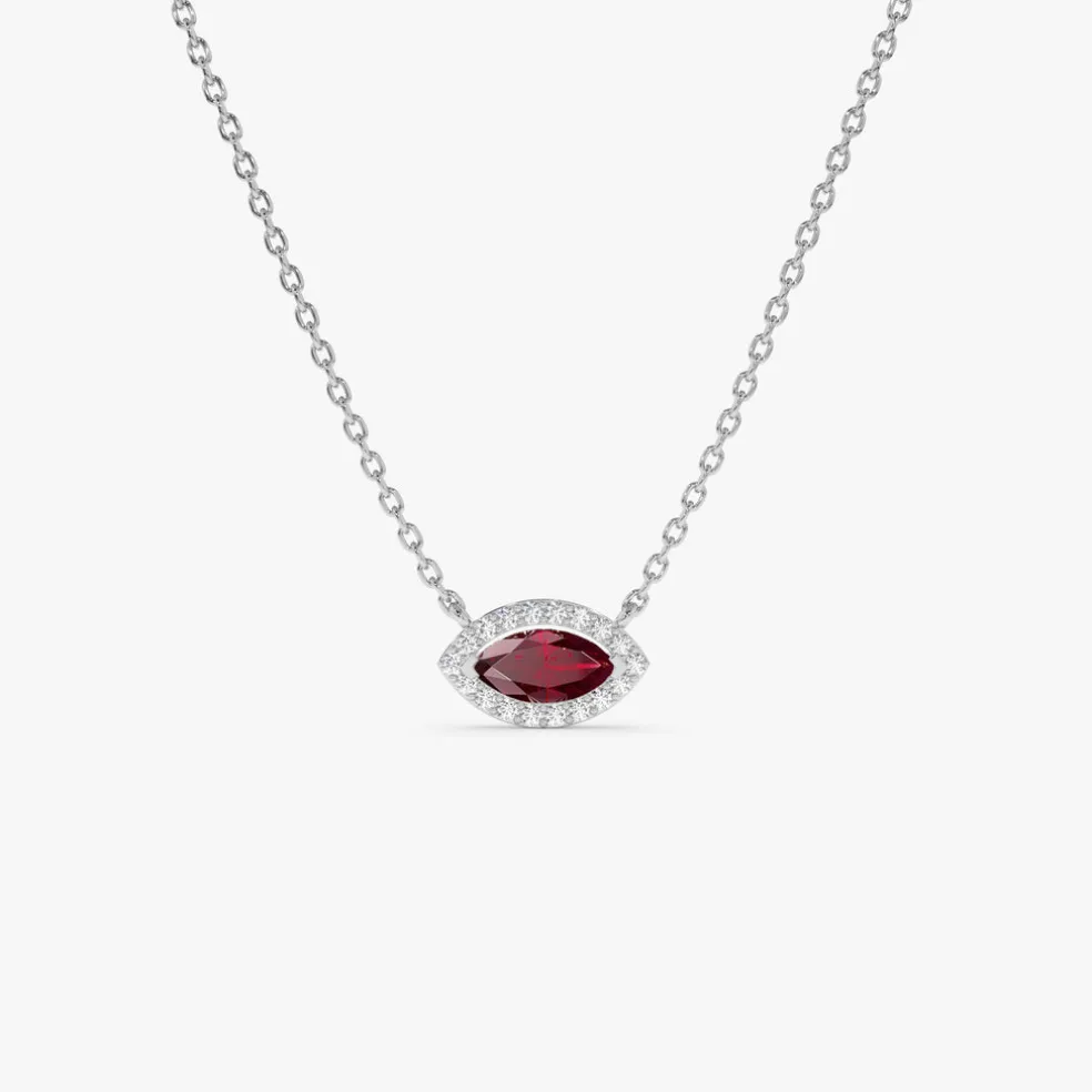 14k Marquise Ruby with Halo Diamond Setting