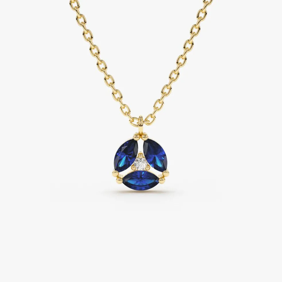 14K Marquise Sapphire Cluster Necklace