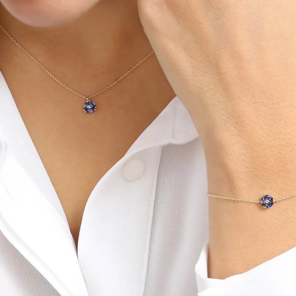 14K Marquise Sapphire Cluster Necklace