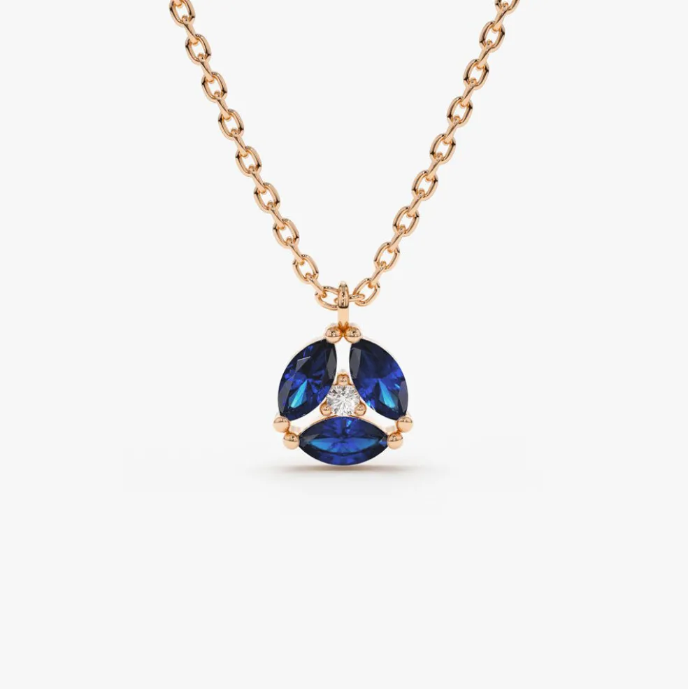 14K Marquise Sapphire Cluster Necklace