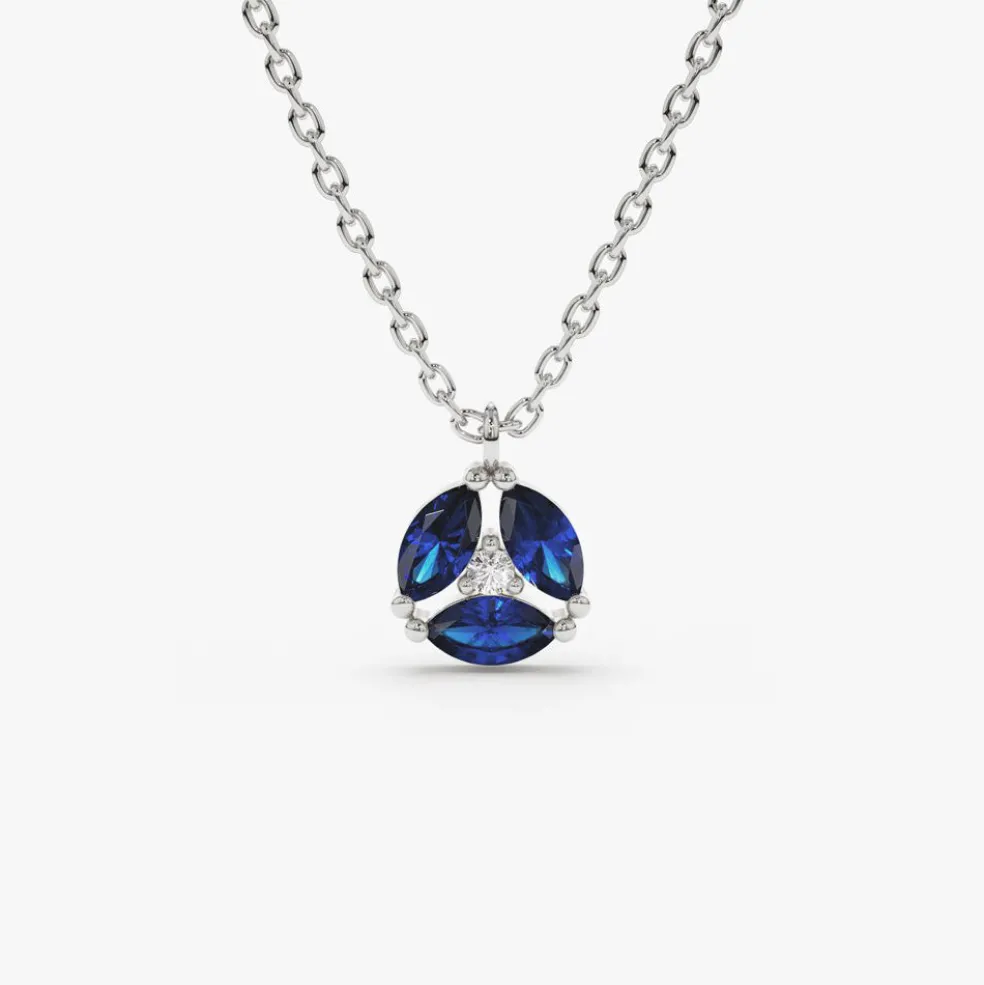 14K Marquise Sapphire Cluster Necklace