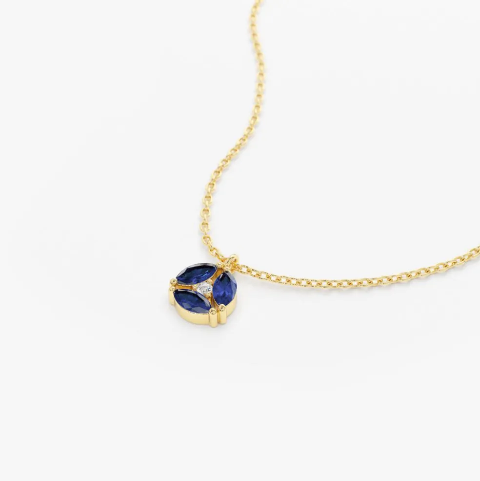 14K Marquise Sapphire Cluster Necklace