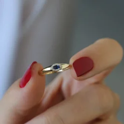 14k Marquise Sapphire Ring in Halo Setting