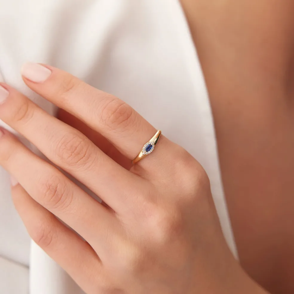 14k Marquise Sapphire Ring in Halo Setting
