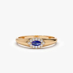 14k Marquise Sapphire Ring in Halo Setting