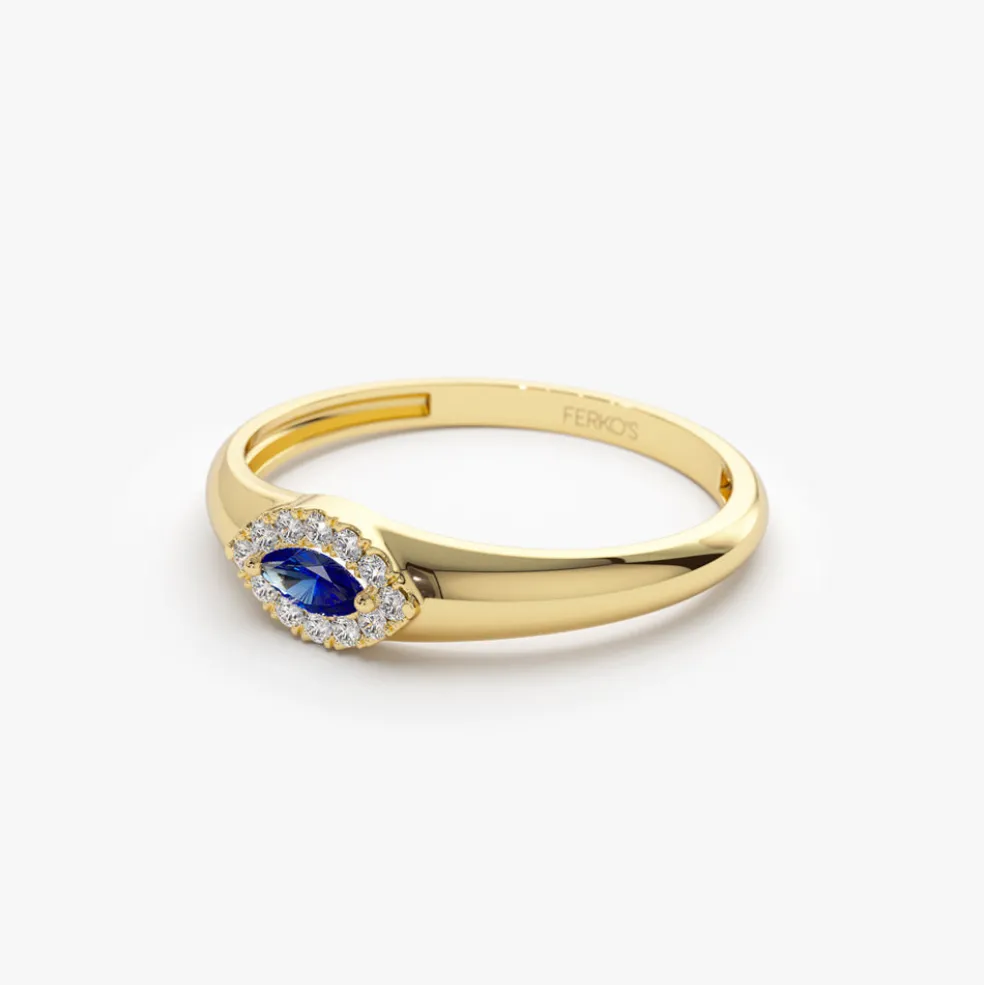14k Marquise Sapphire Ring in Halo Setting