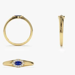 14k Marquise Sapphire Ring in Halo Setting