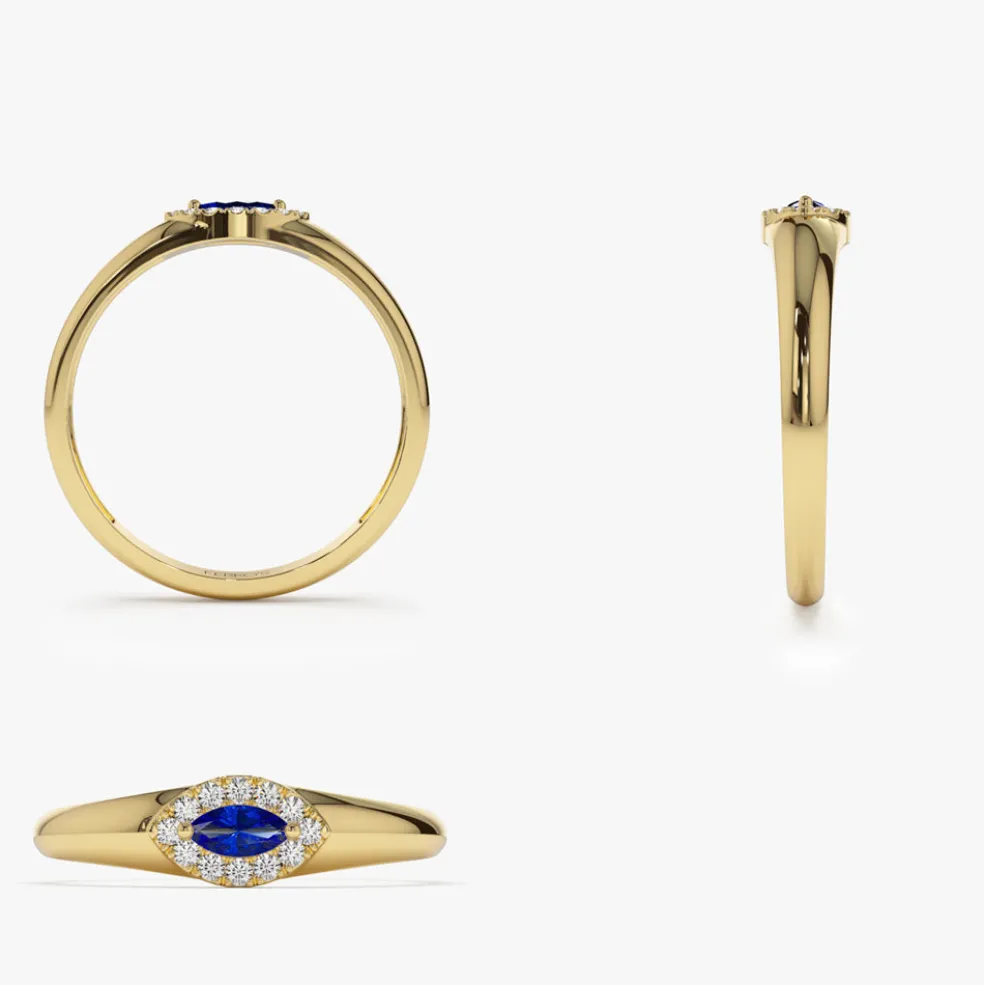 14k Marquise Sapphire Ring in Halo Setting