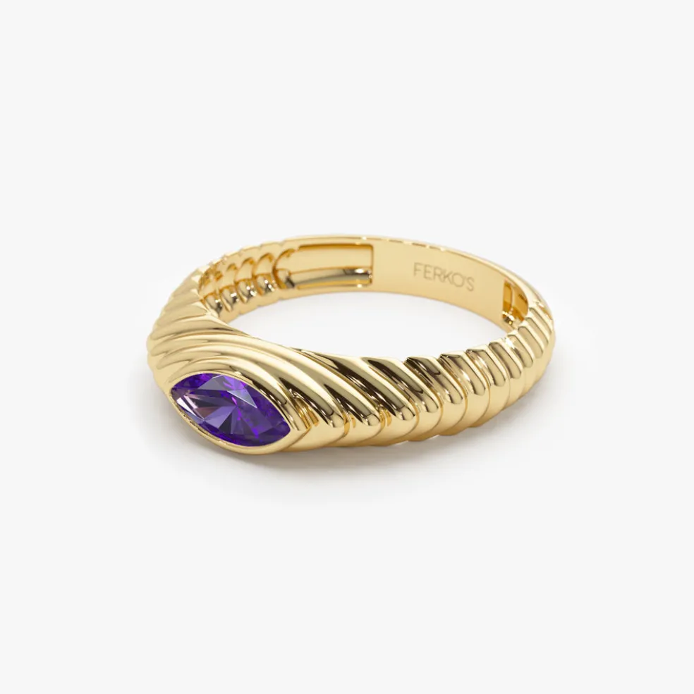 14k Marquise Shape Amethyst Beveled Ring