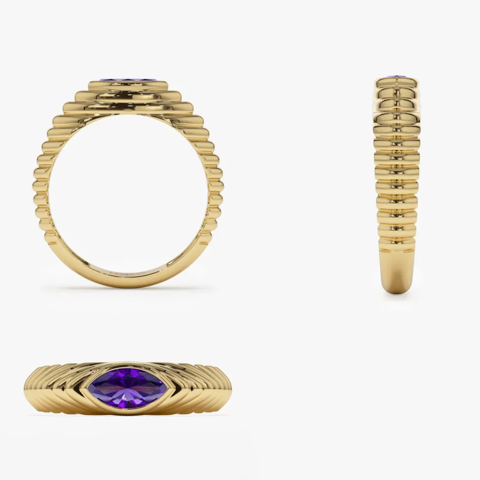 14k Marquise Shape Amethyst Beveled Ring