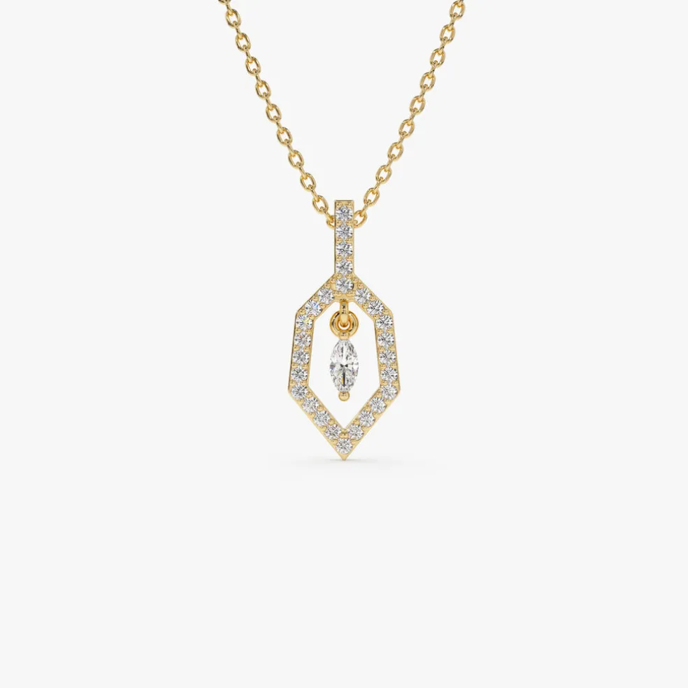 14k Marquise Shape Dangle Diamond Necklace