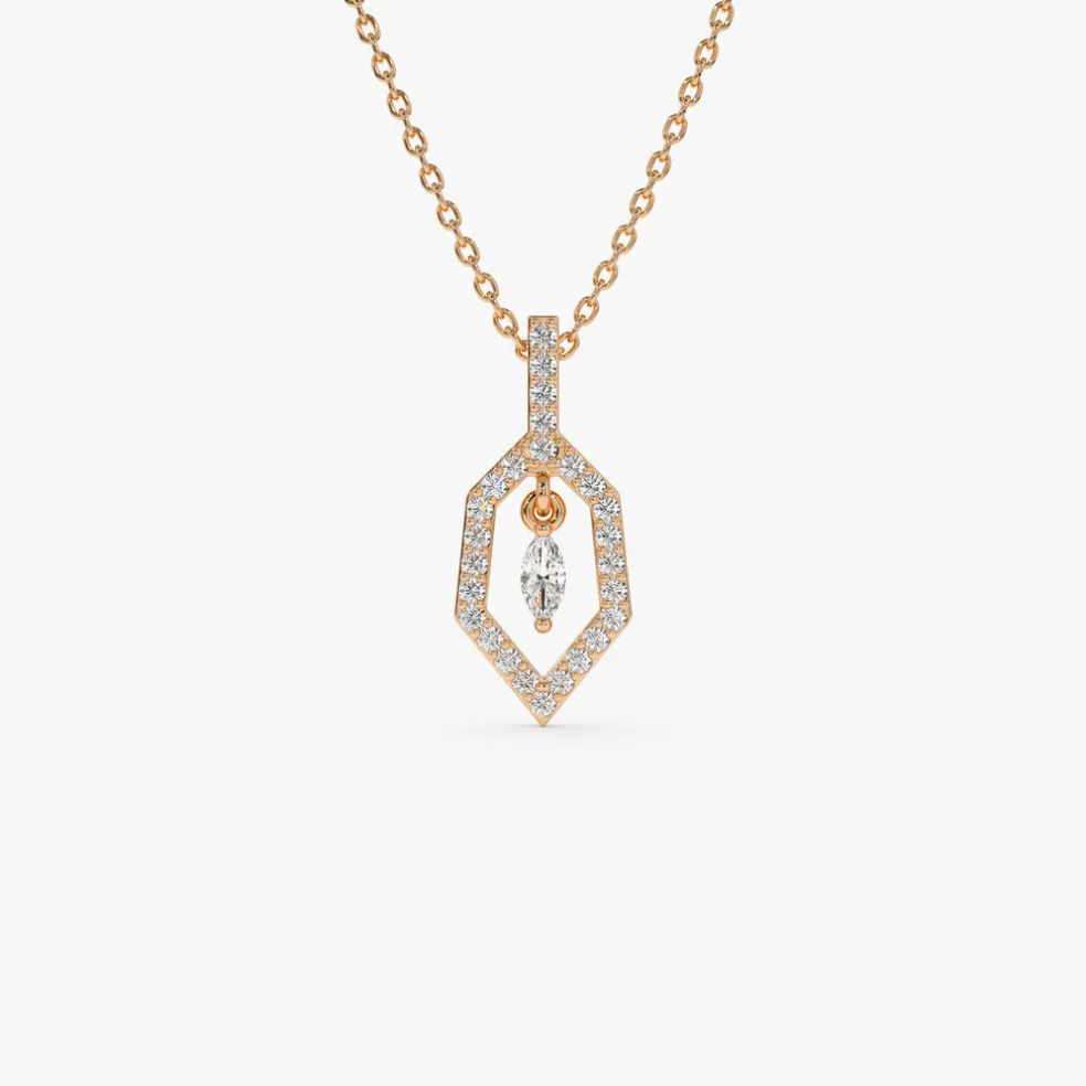 14k Marquise Shape Dangle Diamond Necklace