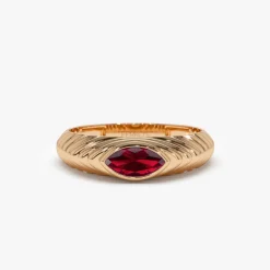 14k Marquise Shape Garnet Beveled Ring