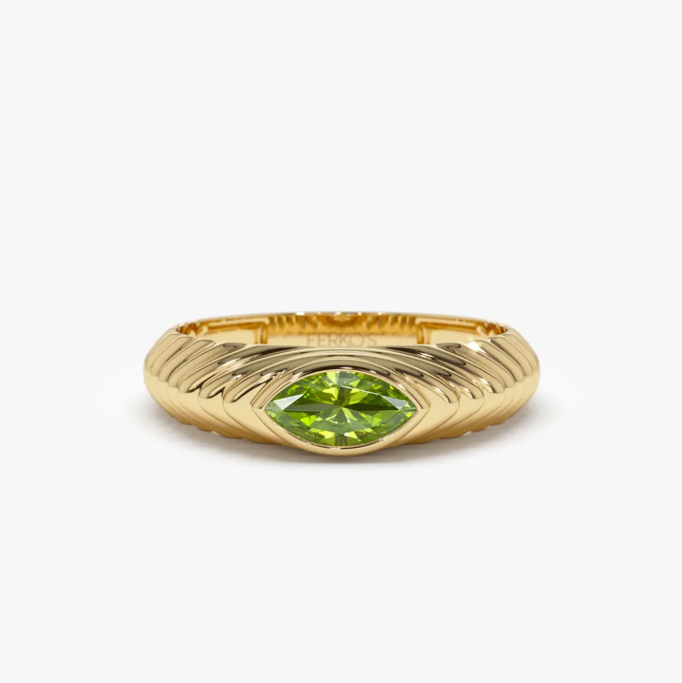 14k Marquise Shape Peridot Beveled Ring