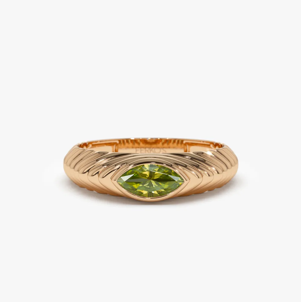 14k Marquise Shape Peridot Beveled Ring