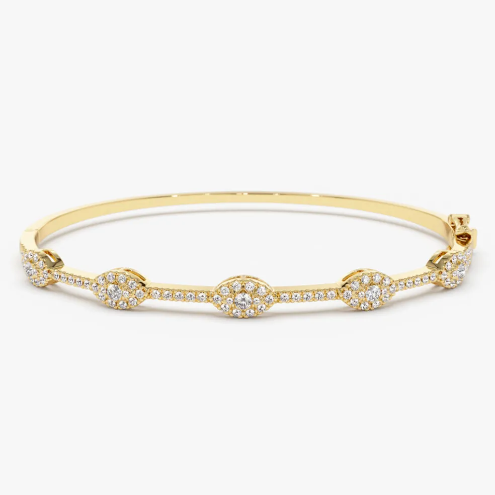 14k Marquise Shape Round Diamond Bangle Bracelet