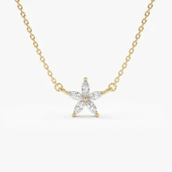 14k Marquise Shaped Diamond Flower Design Necklace
