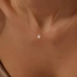 14k Marquise Shaped Diamond Flower Design Necklace