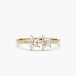 14k Marquise Shaped Diamond Flower Design Statement Ring