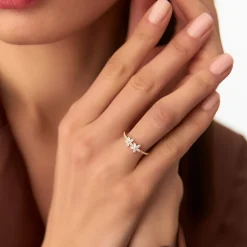 14k Marquise Shaped Diamond Flower Design Statement Ring