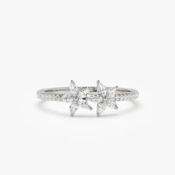 14k Marquise Shaped Diamond Flower Design Statement Ring