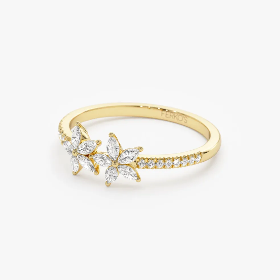 14k Marquise Shaped Diamond Flower Design Statement Ring