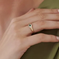 14k Marquise Shaped Emerald and Baguette Diamond Ring