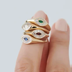 14k Marquise Shaped Emerald and Baguette Diamond Ring