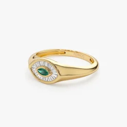 14k Marquise Shaped Emerald and Baguette Diamond Ring