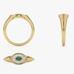 14k Marquise Shaped Emerald and Baguette Diamond Ring