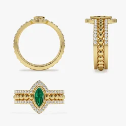 14k Marquise Shaped Emerald Ring with Nesting Diamond Bands