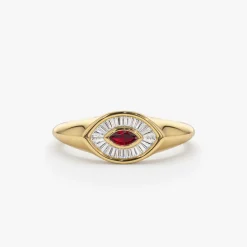 14k Marquise Shaped Ruby and Baguette Diamond Ring