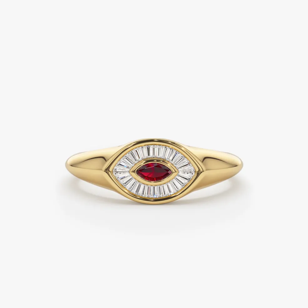 14k Marquise Shaped Ruby and Baguette Diamond Ring